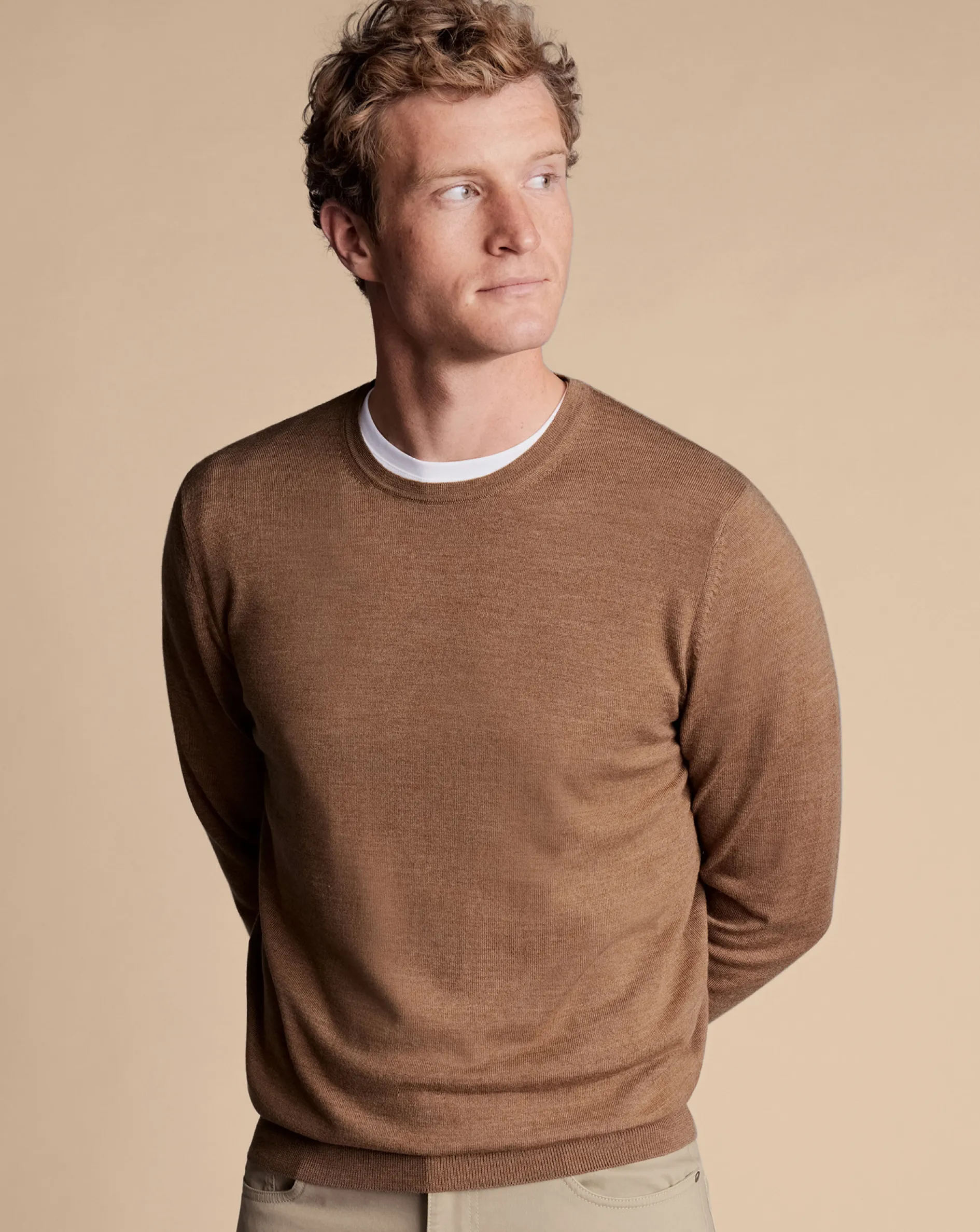 Flash Sale Charles Tyrwhitt Merino Crew Neck Sweater - Sand