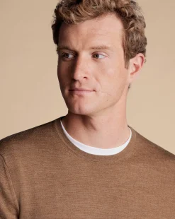 Flash Sale Charles Tyrwhitt Merino Crew Neck Sweater - Sand