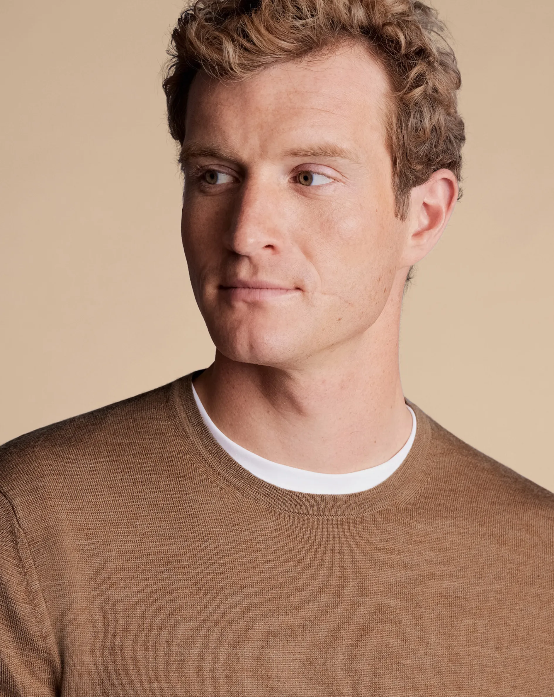 Flash Sale Charles Tyrwhitt Merino Crew Neck Sweater - Sand