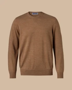 Flash Sale Charles Tyrwhitt Merino Crew Neck Sweater - Sand