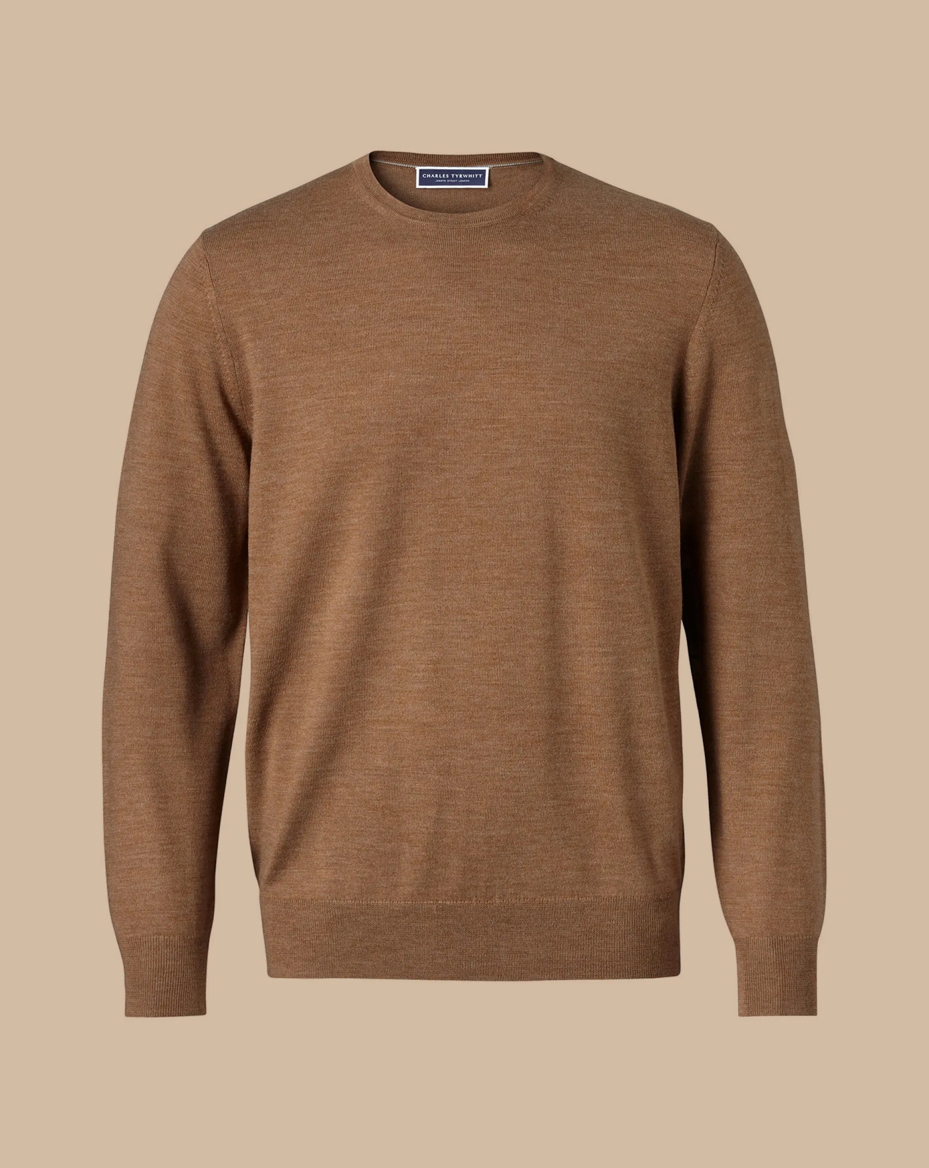 Flash Sale Charles Tyrwhitt Merino Crew Neck Sweater - Sand