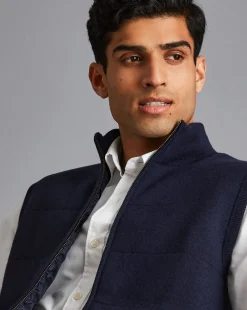 Shop Charles Tyrwhitt Merino Funnel Neck Vest - Navy