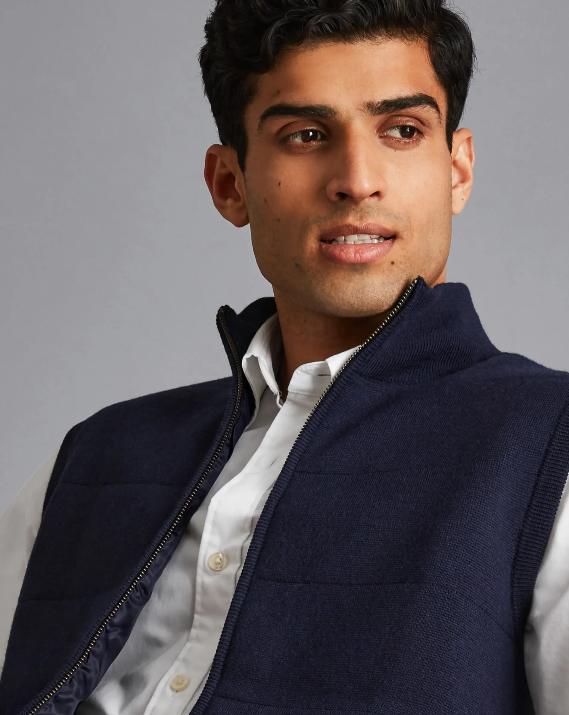 Shop Charles Tyrwhitt Merino Funnel Neck Vest - Navy