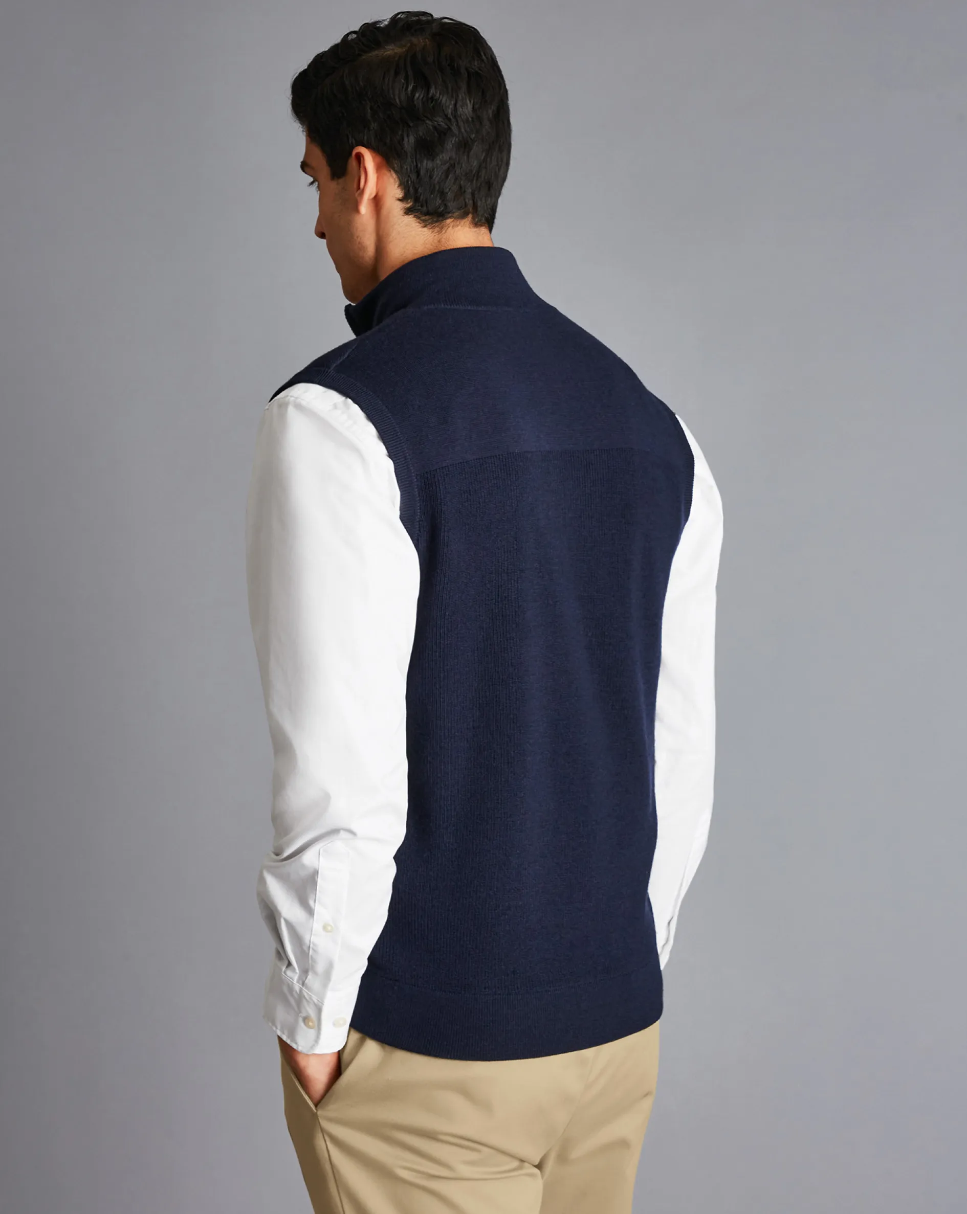Shop Charles Tyrwhitt Merino Funnel Neck Vest - Navy