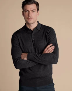 Clearance Charles Tyrwhitt Merino Polo Sweater - Grey Charcoal
