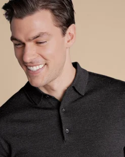 Clearance Charles Tyrwhitt Merino Polo Sweater - Grey Charcoal