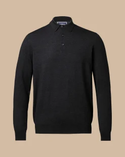 Clearance Charles Tyrwhitt Merino Polo Sweater - Grey Charcoal