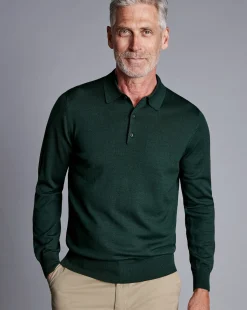 Online Charles Tyrwhitt Merino Polo Sweater - Forest Green