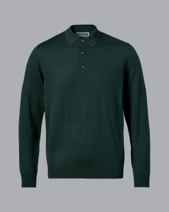 Online Charles Tyrwhitt Merino Polo Sweater - Forest Green