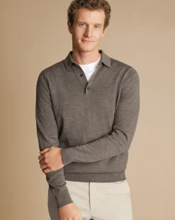 Hot Charles Tyrwhitt Merino Polo Sweater - Mocha