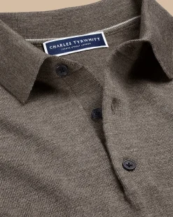 Hot Charles Tyrwhitt Merino Polo Sweater - Mocha