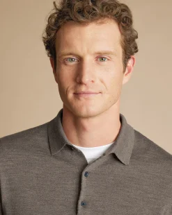 Hot Charles Tyrwhitt Merino Polo Sweater - Mocha
