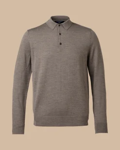 Hot Charles Tyrwhitt Merino Polo Sweater - Mocha