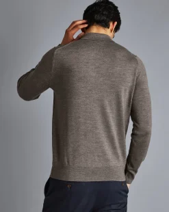 Hot Charles Tyrwhitt Merino Polo Sweater - Mocha