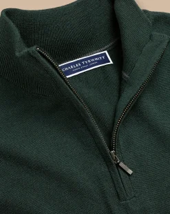 Flash Sale Charles Tyrwhitt Merino Quarter Zip Sweater - Forest Green