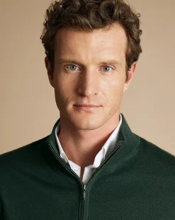 Flash Sale Charles Tyrwhitt Merino Quarter Zip Sweater - Forest Green