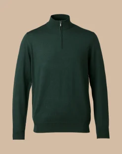 Flash Sale Charles Tyrwhitt Merino Quarter Zip Sweater - Forest Green