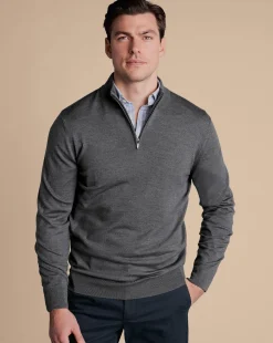 Cheap Charles Tyrwhitt Merino Quarter Zip Sweater - Grey