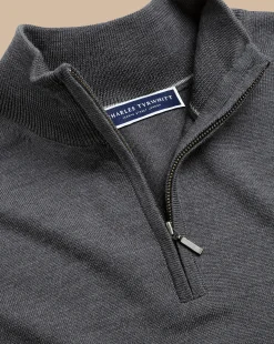 Cheap Charles Tyrwhitt Merino Quarter Zip Sweater - Grey