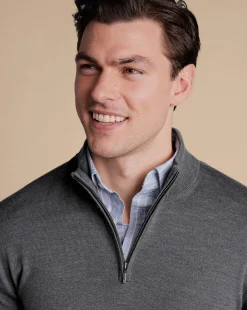 Cheap Charles Tyrwhitt Merino Quarter Zip Sweater - Grey
