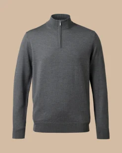 Cheap Charles Tyrwhitt Merino Quarter Zip Sweater - Grey
