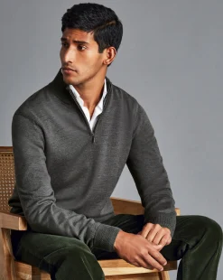 Cheap Charles Tyrwhitt Merino Quarter Zip Sweater - Grey