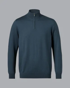 Online Charles Tyrwhitt Merino Quarter Zip Sweater - Petrol Blue
