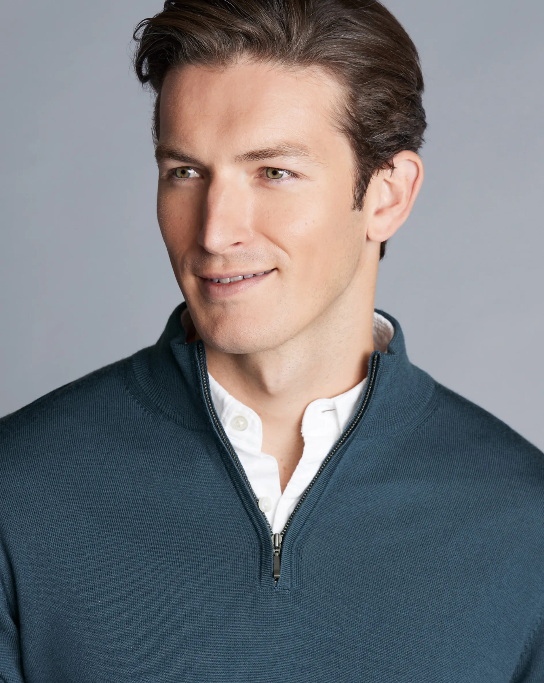 Online Charles Tyrwhitt Merino Quarter Zip Sweater - Petrol Blue