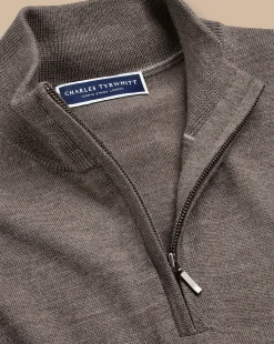 Discount Charles Tyrwhitt Merino Quarter Zip Sweater - Mocha