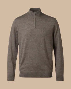 Discount Charles Tyrwhitt Merino Quarter Zip Sweater - Mocha