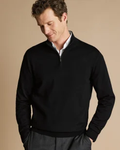 Cheap Charles Tyrwhitt Merino Quarter Zip Sweater - Black