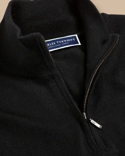 Cheap Charles Tyrwhitt Merino Quarter Zip Sweater - Black