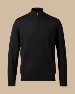 Cheap Charles Tyrwhitt Merino Quarter Zip Sweater - Black