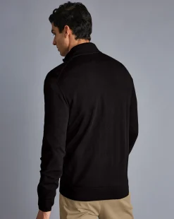 Cheap Charles Tyrwhitt Merino Quarter Zip Sweater - Black