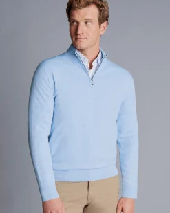 Best Charles Tyrwhitt Merino Quarter Zip Sweater - Blue Sky
