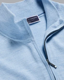 Best Charles Tyrwhitt Merino Quarter Zip Sweater - Blue Sky