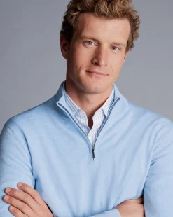 Best Charles Tyrwhitt Merino Quarter Zip Sweater - Blue Sky