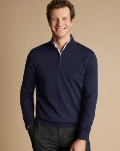 Cheap Charles Tyrwhitt Merino Quarter Zip Sweater - Navy