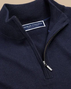 Cheap Charles Tyrwhitt Merino Quarter Zip Sweater - Navy