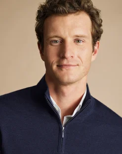 Cheap Charles Tyrwhitt Merino Quarter Zip Sweater - Navy
