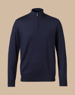 Cheap Charles Tyrwhitt Merino Quarter Zip Sweater - Navy
