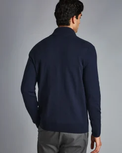 Cheap Charles Tyrwhitt Merino Quarter Zip Sweater - Navy