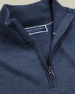 Clearance Charles Tyrwhitt Merino Quarter Zip Sweater - Melange Indigo