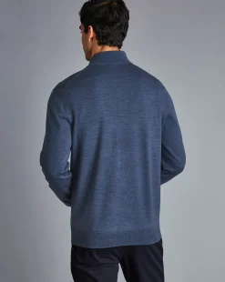 Clearance Charles Tyrwhitt Merino Quarter Zip Sweater - Melange Indigo
