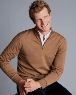 Clearance Charles Tyrwhitt Merino Quarter Zip Sweater - Sand