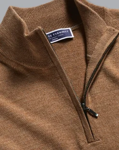 Clearance Charles Tyrwhitt Merino Quarter Zip Sweater - Sand