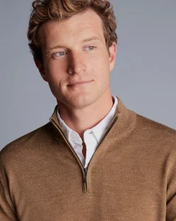 Clearance Charles Tyrwhitt Merino Quarter Zip Sweater - Sand