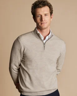 Best Charles Tyrwhitt Merino Quarter Zip Sweater - Limestone