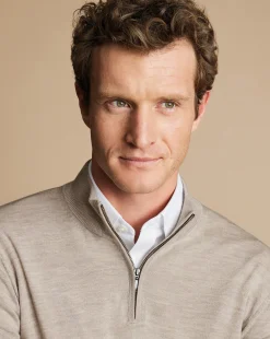 Best Charles Tyrwhitt Merino Quarter Zip Sweater - Limestone