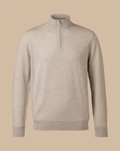 Best Charles Tyrwhitt Merino Quarter Zip Sweater - Limestone